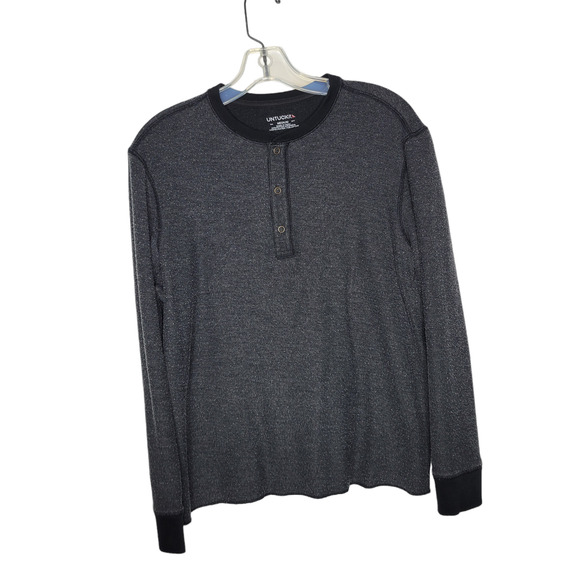 UnTuckIt Shrock Henley Shirt Casual Gray Snap Close Long Sleeve Men Medium - Picture 2 of 11